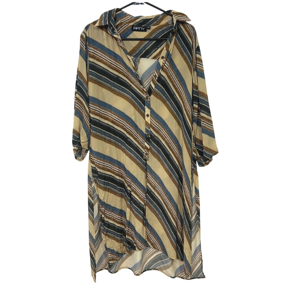 Earthy Boho Asymmetrical‎ Tunic XL Western Stripe Handkerchief Hem Top